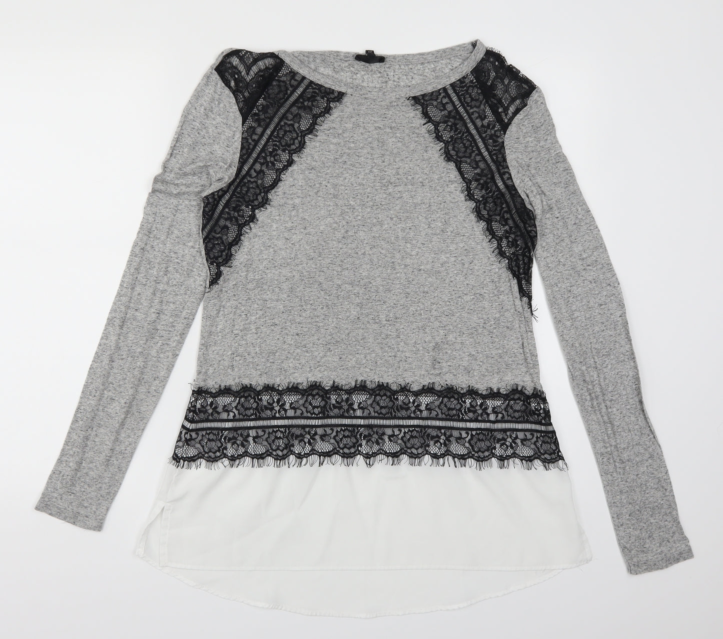 River Island Womens Grey   Basic T-Shirt Size 14  - Lace Detail