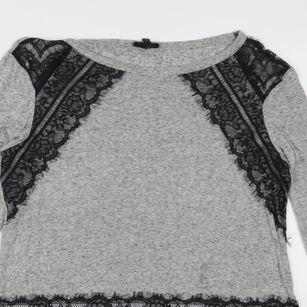 River Island Womens Grey   Basic T-Shirt Size 14  - Lace Detail