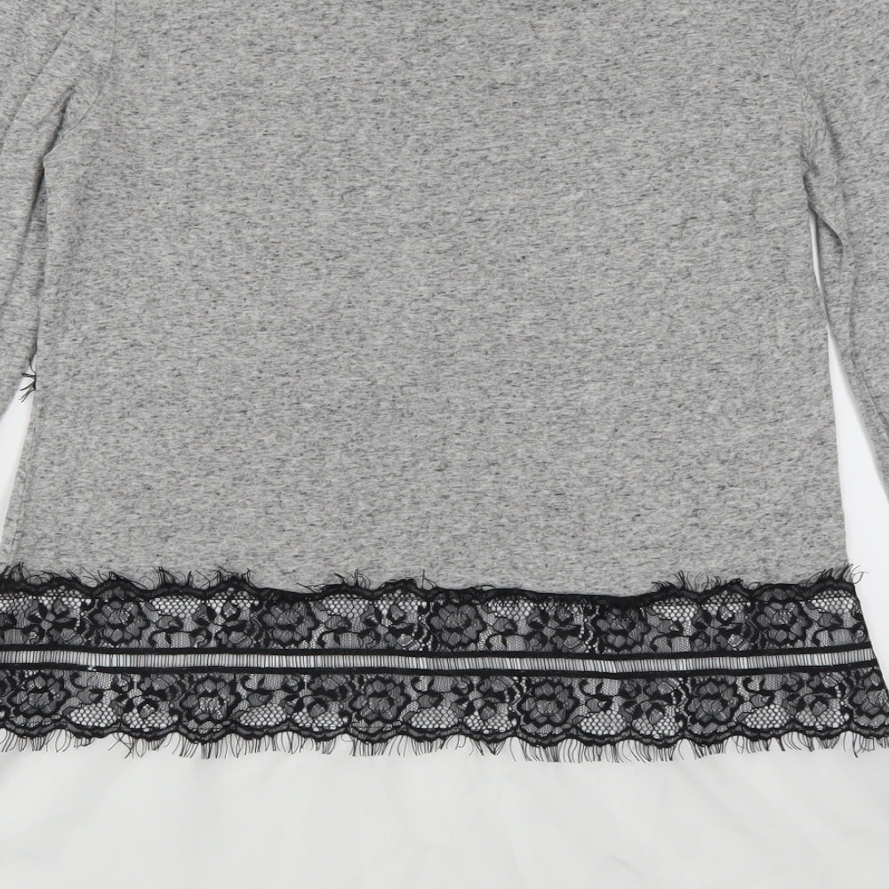 River Island Womens Grey   Basic T-Shirt Size 14  - Lace Detail
