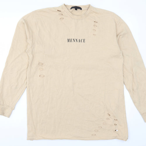 Mennace Mens Beige   Pullover Sweatshirt Size M  - Distressed Look