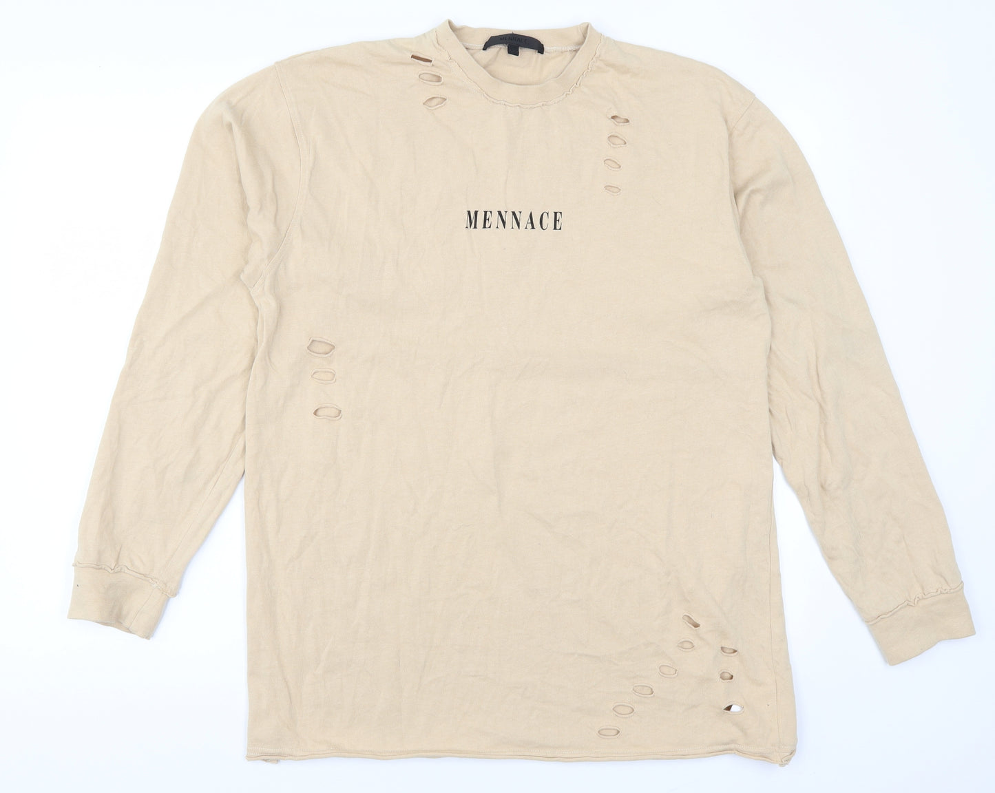 Mennace Mens Beige   Pullover Sweatshirt Size M  - Distressed Look