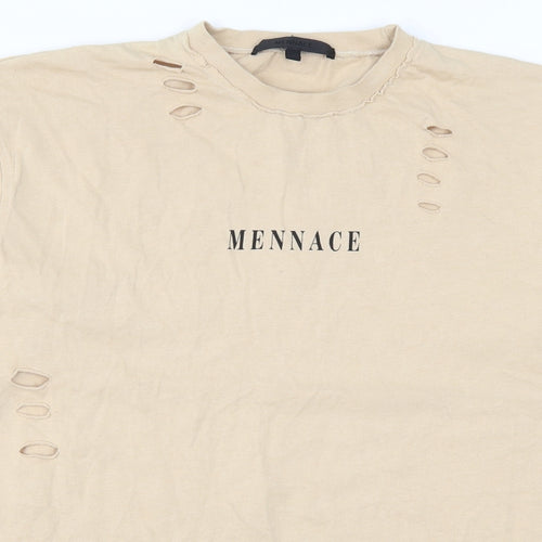 Mennace Mens Beige   Pullover Sweatshirt Size M  - Distressed Look