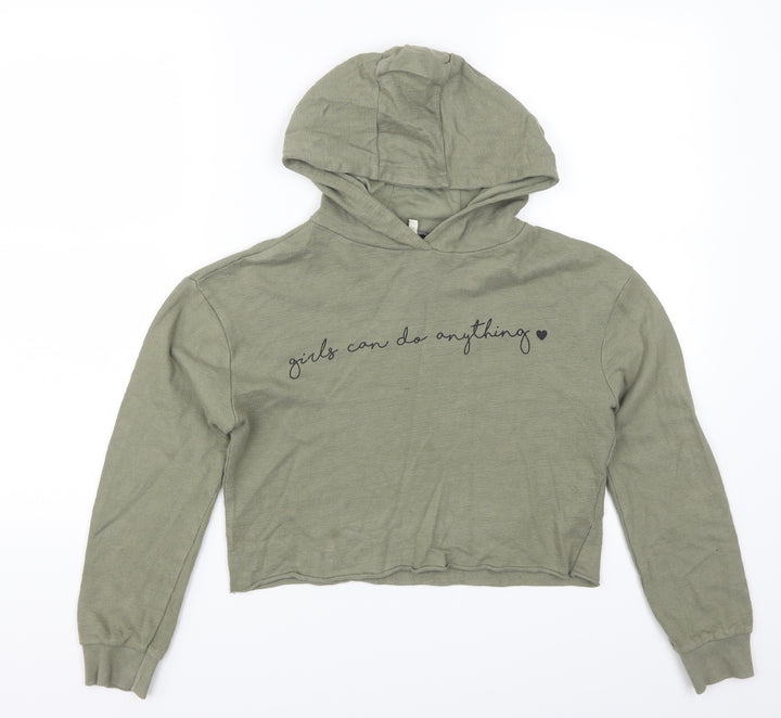 Evie Girls Green   Pullover Hoodie Size 9-10 Years  - Girld Can Do Anything