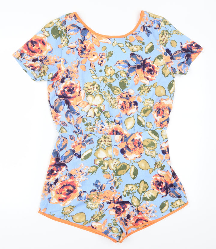 Diffuse Womens Blue Floral  Playsuit One-Piece Size 12 L3 in
