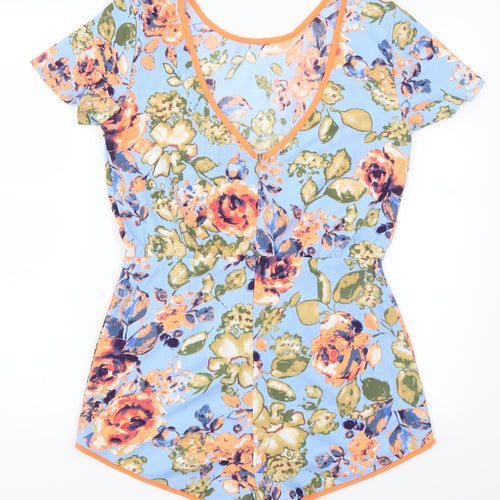 Diffuse Womens Blue Floral  Playsuit One-Piece Size 12 L3 in