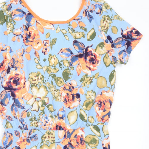 Diffuse Womens Blue Floral  Playsuit One-Piece Size 12 L3 in