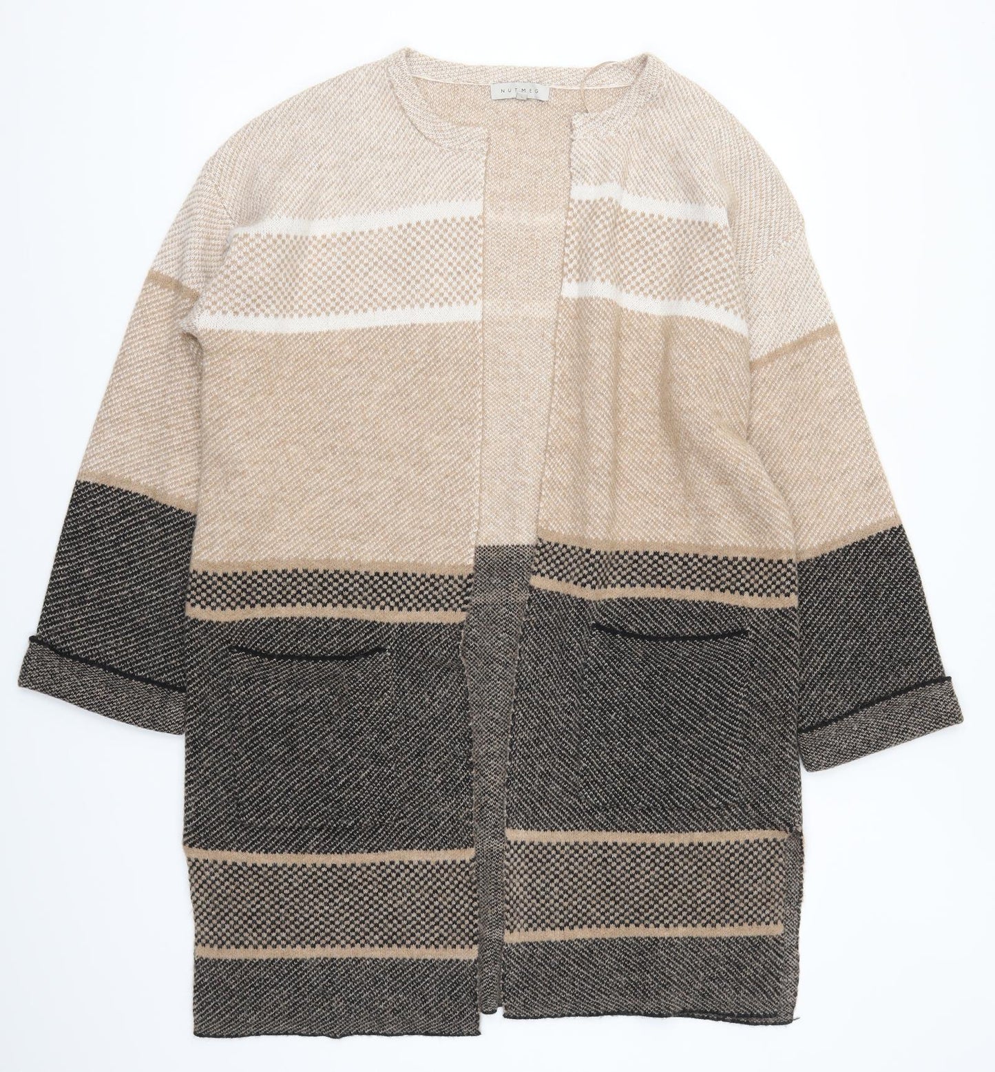Nutmeg Womens Brown Striped  Cardigan Jumper Size 16