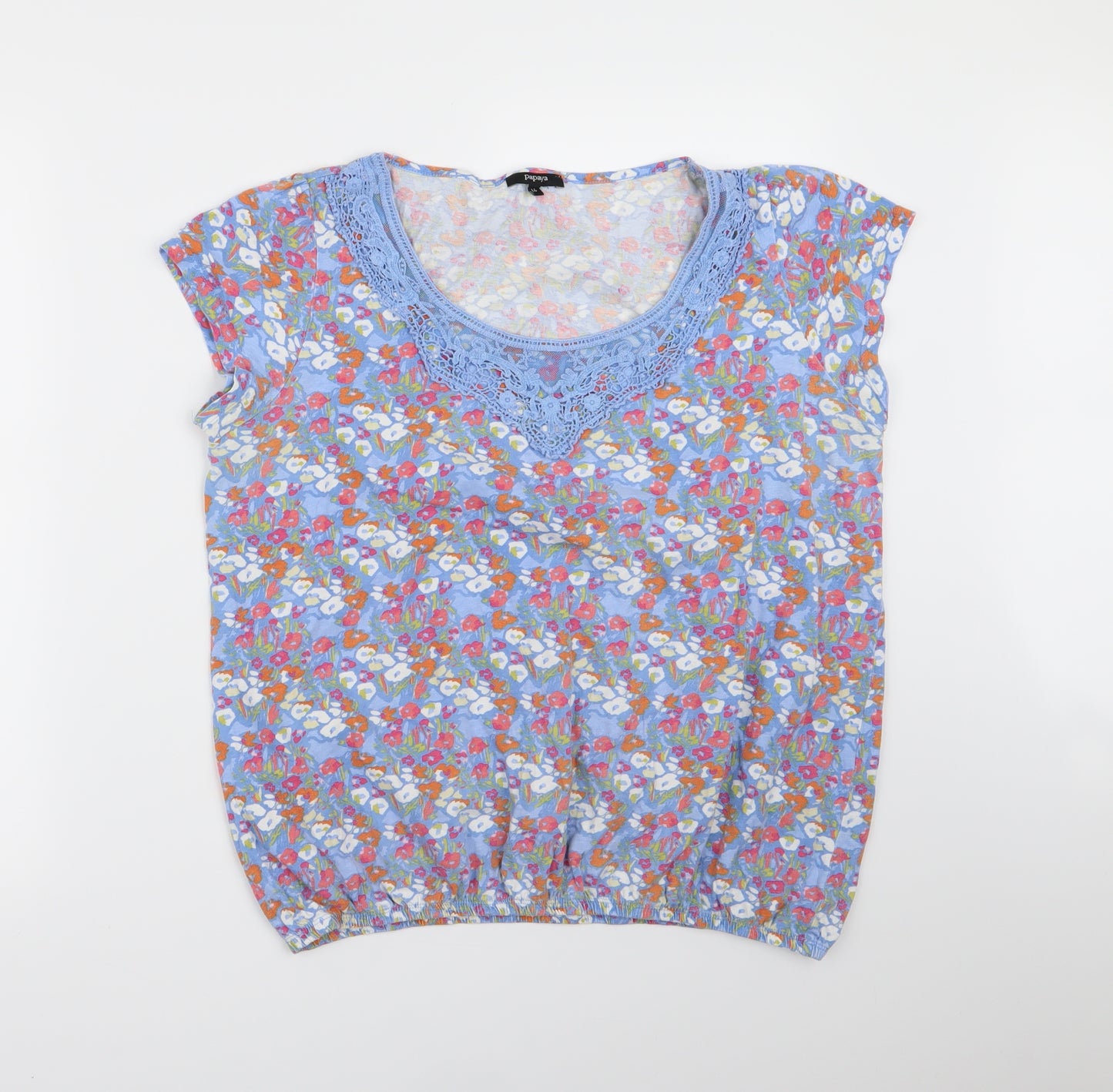 appaya Womens Blue Floral  Basic T-Shirt Size 16