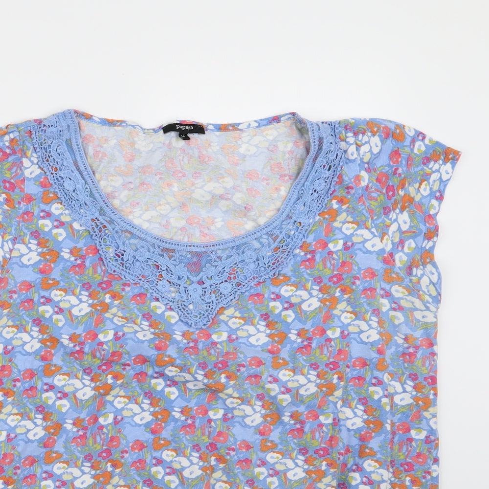 appaya Womens Blue Floral  Basic T-Shirt Size 16