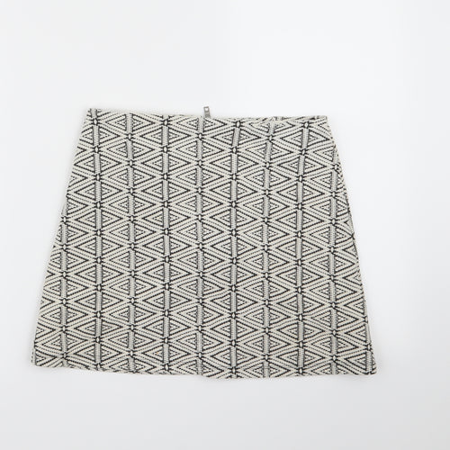 Topshop Womens White Geometric  A-Line Skirt Size 8