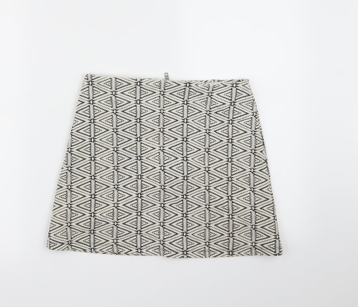 Topshop Womens White Geometric  A-Line Skirt Size 8