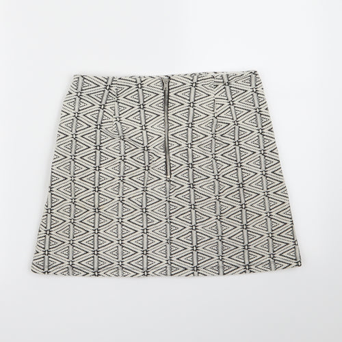 Topshop Womens White Geometric  A-Line Skirt Size 8