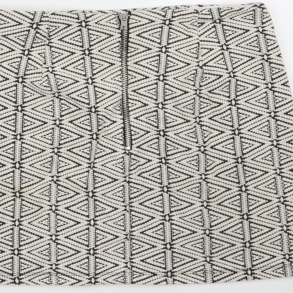 Topshop Womens White Geometric  A-Line Skirt Size 8
