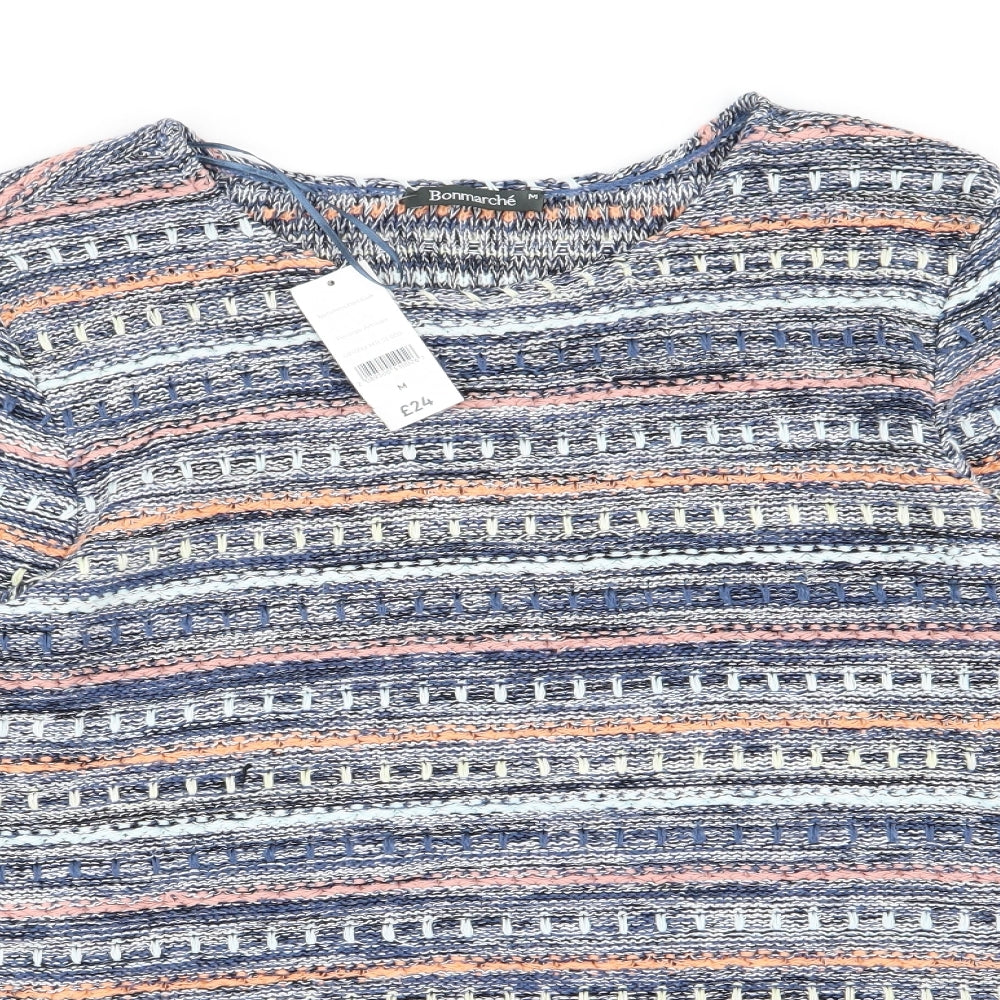 Bonmarché Womens Blue Striped Knit Pullover Jumper Size M