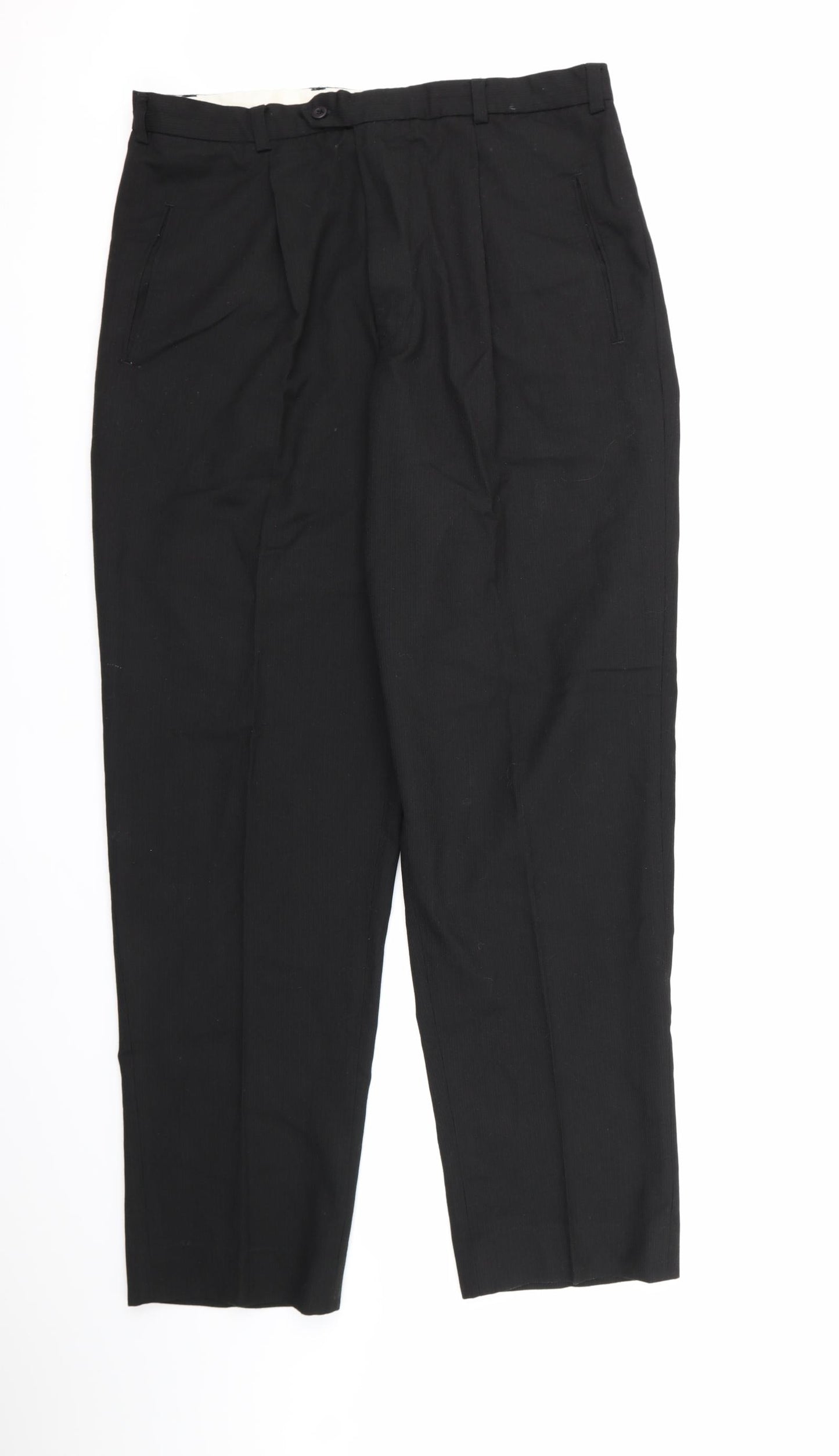 Preworn Mens Black Striped Rayon Dress Pants Trousers  L33 in