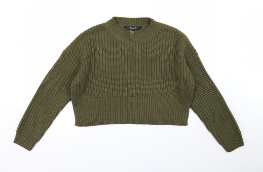 Front view of New Look girls’ green knit jumper, size 14-15, years