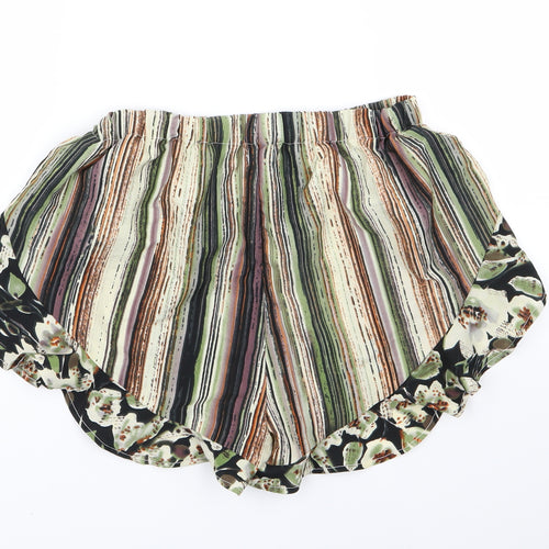 Boohoo Womens Grey Striped  Paperbag Shorts Size 10