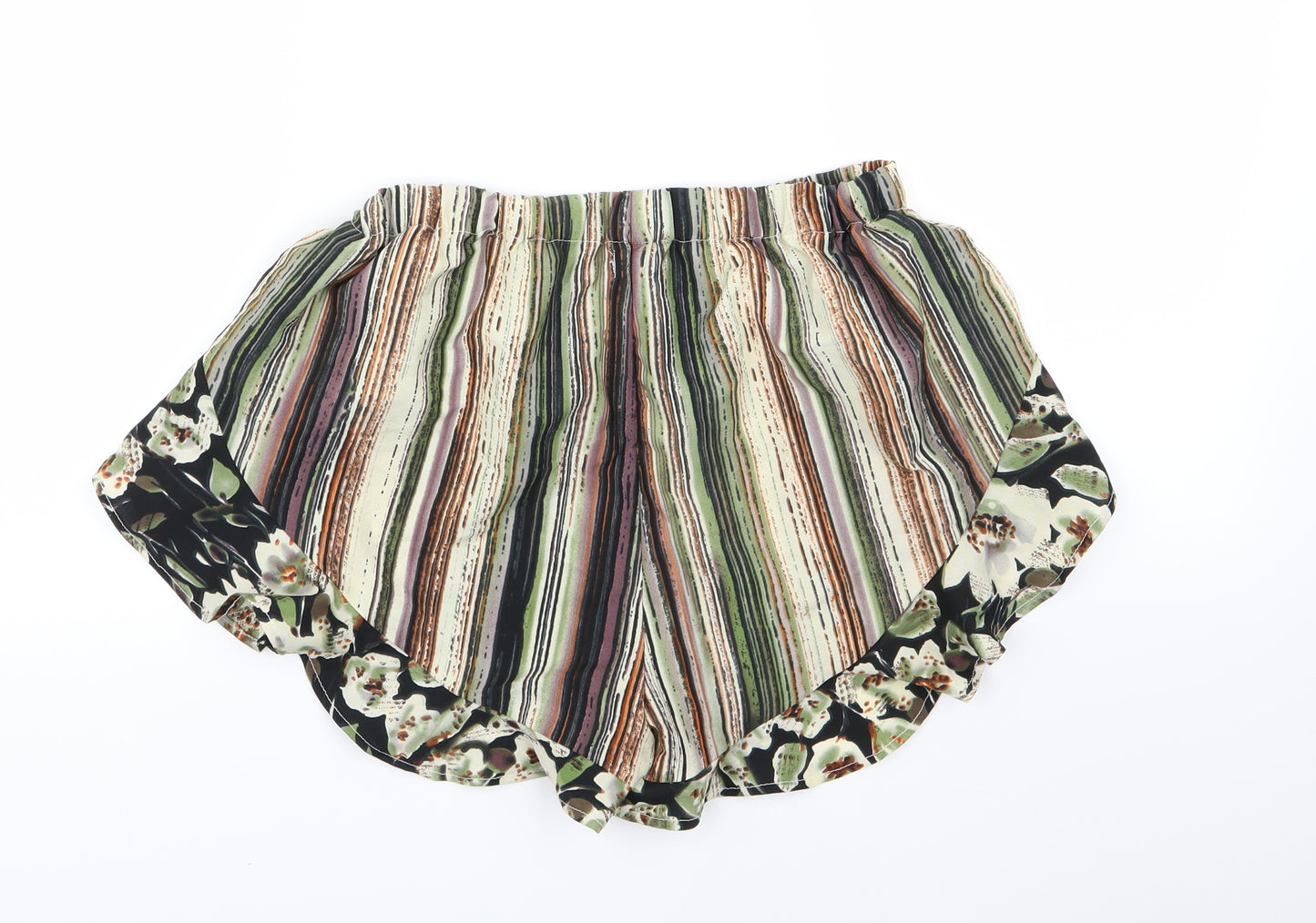 Boohoo Womens Grey Striped  Paperbag Shorts Size 10
