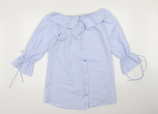 Front view of Missguided women’s blue striped a-line, size UK 10