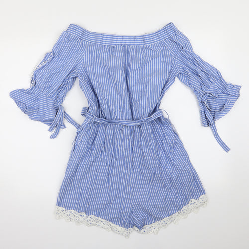 Zara Womens Blue Striped  Playsuit One-Piece Size M L3 in