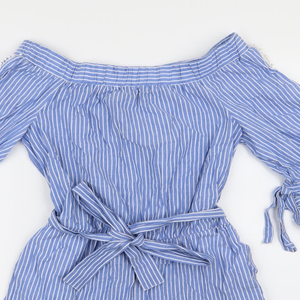 Zara Womens Blue Striped  Playsuit One-Piece Size M L3 in
