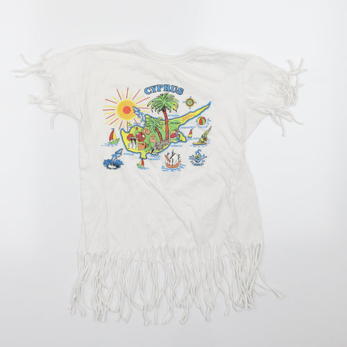 Preworn Girls White   Basic T-Shirt Size 7-8 Years