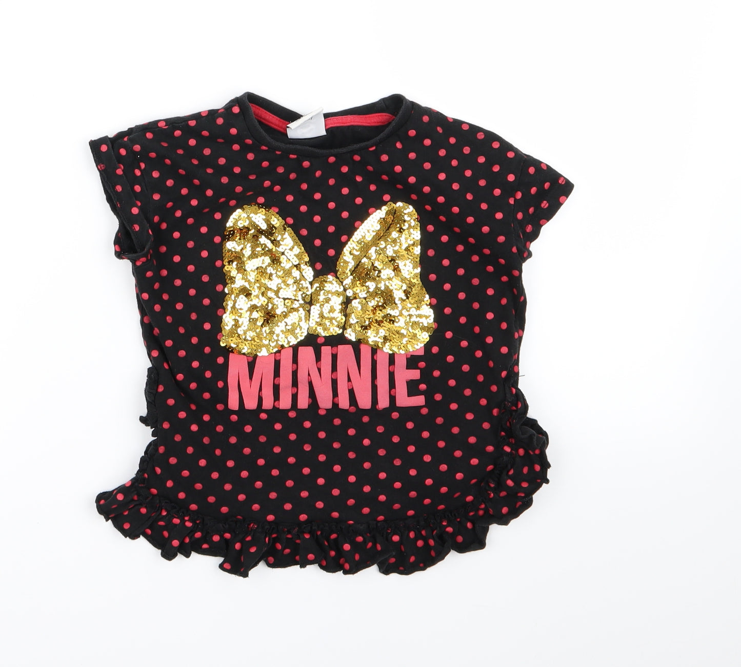 M&Co Girls Black Polka Dot  Basic T-Shirt Size 5-6 Years  - Minnie Mouse