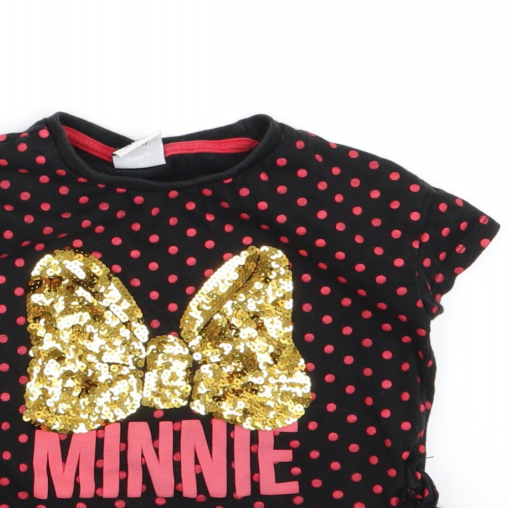M&Co Girls Black Polka Dot  Basic T-Shirt Size 5-6 Years  - Minnie Mouse