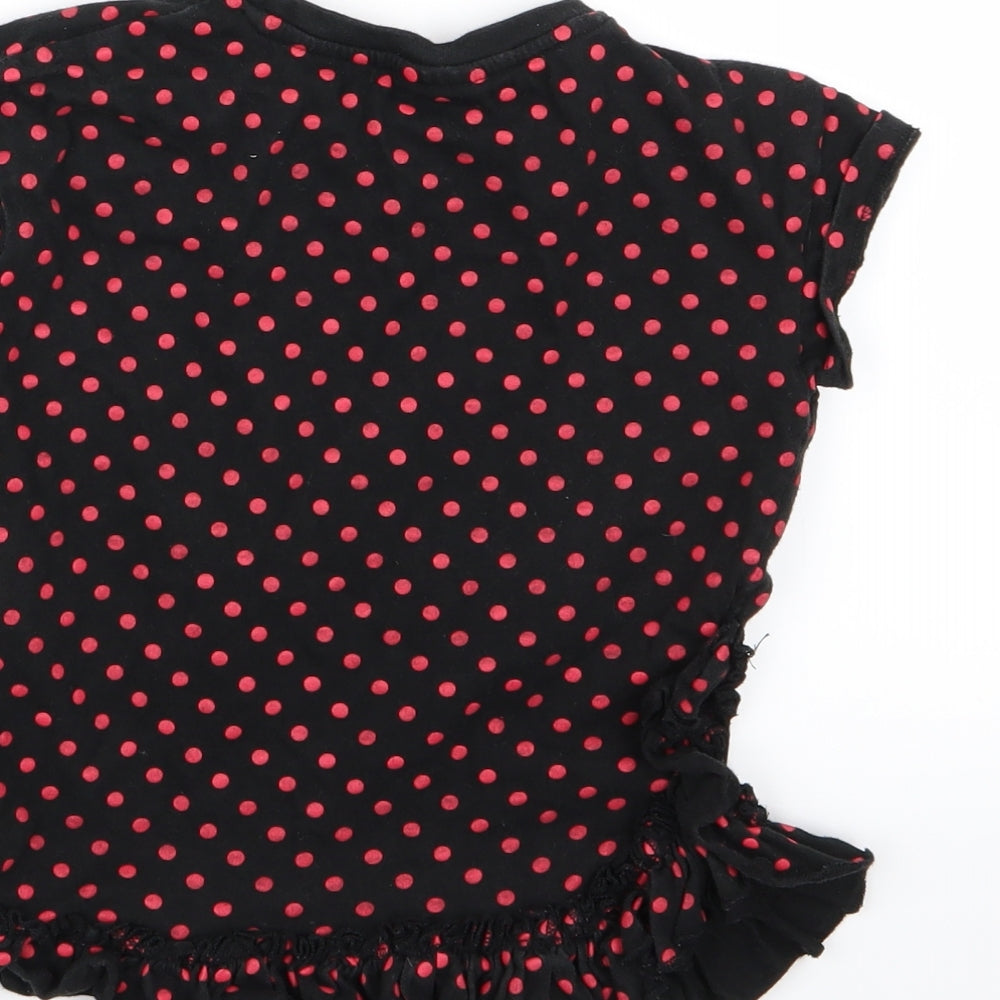 M&Co Girls Black Polka Dot  Basic T-Shirt Size 5-6 Years  - Minnie Mouse