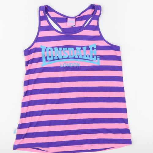 Lonsdale Girls Pink Striped  Basic Tank Size 10-11 Years