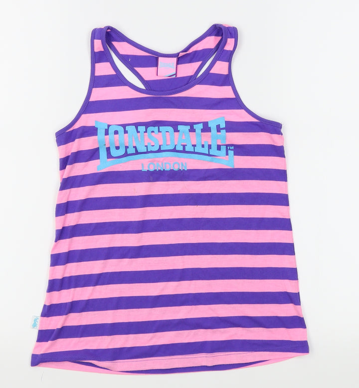 Lonsdale Girls Pink Striped Basic Tank Size 10-11 Years