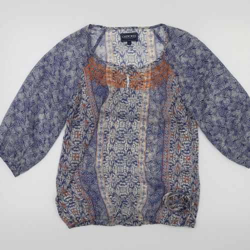 Cherokee Womens Blue Floral  Basic T-Shirt Size 6