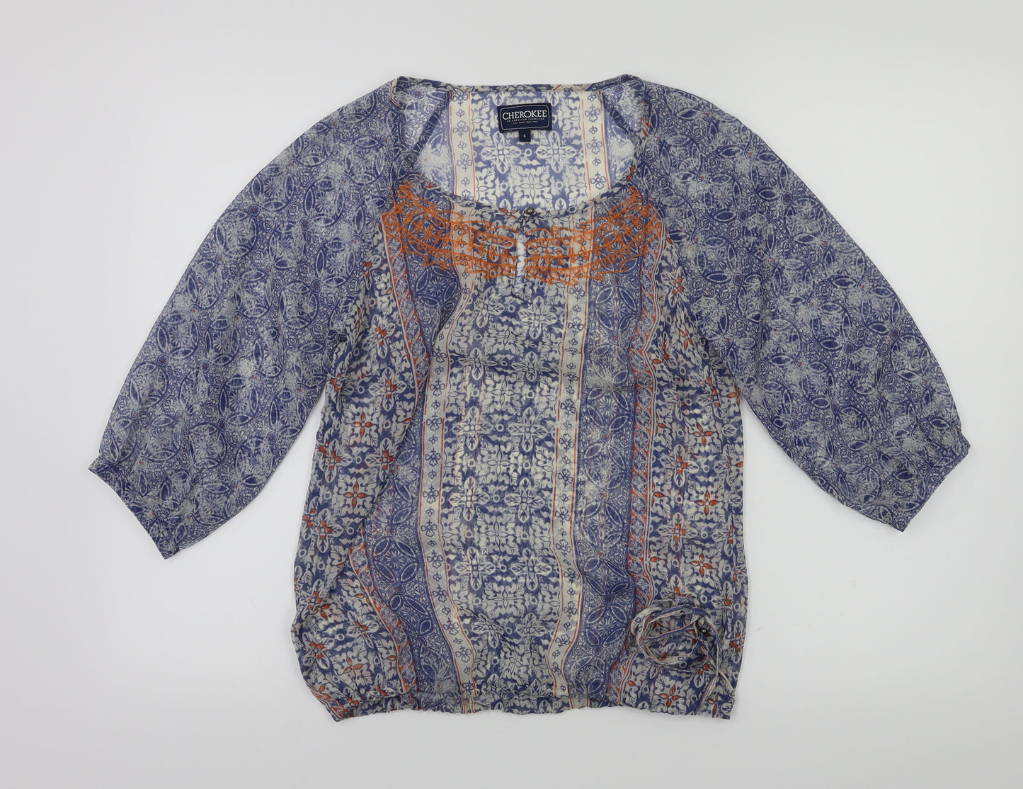 Cherokee Womens Blue Floral  Basic T-Shirt Size 6