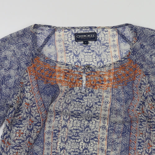 Cherokee Womens Blue Floral  Basic T-Shirt Size 6