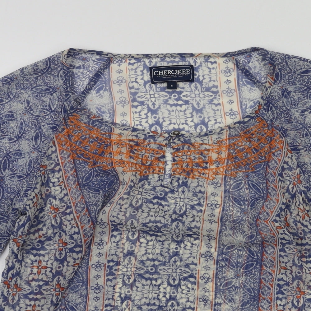 Cherokee Womens Blue Floral  Basic T-Shirt Size 6