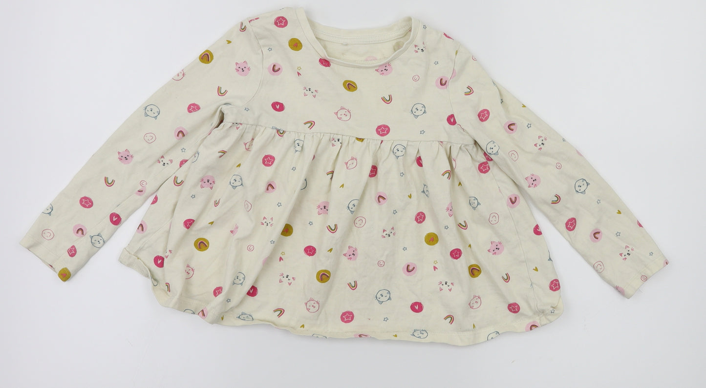 George Girls Ivory Animal Print  Basic T-Shirt Size 5-6 Years