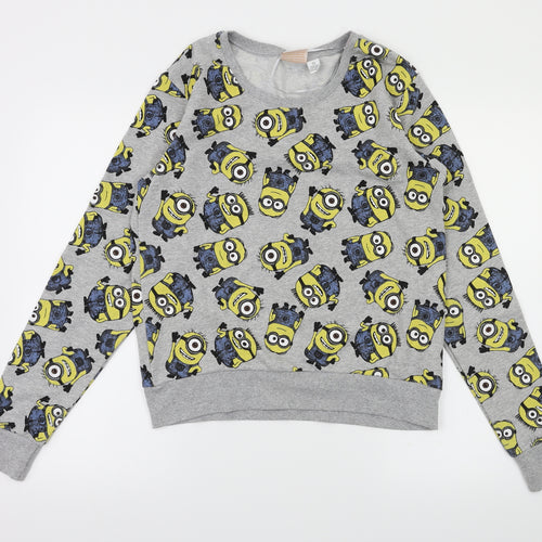 Minion Girls Grey Animal Print  Pullover Jumper Size S