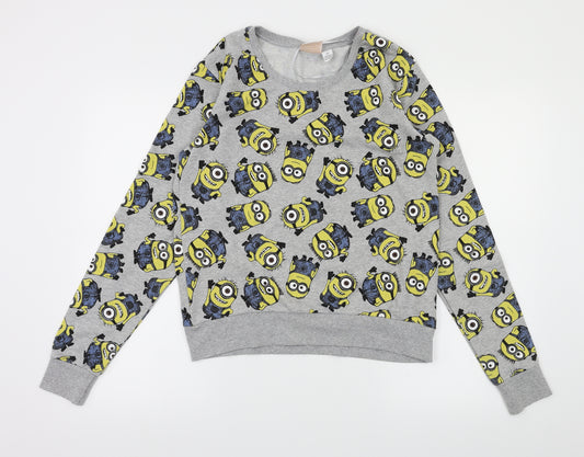 Front view of Minion girls’ grey animal print jumper, size S