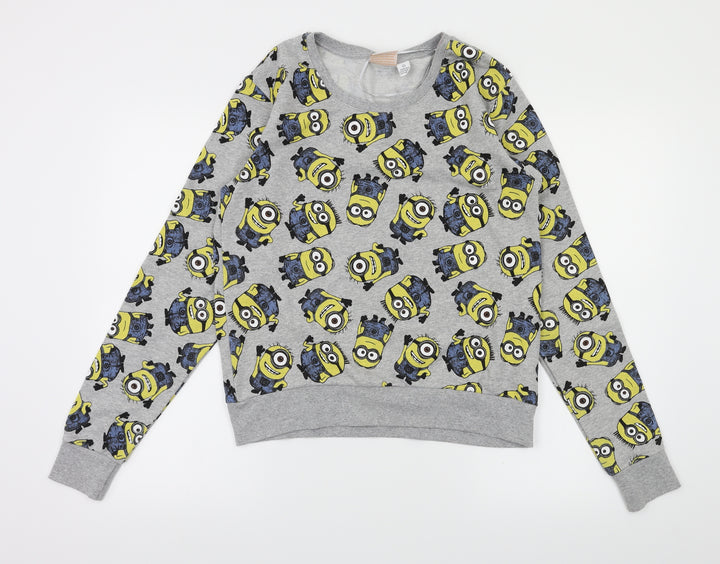 Minion Girls Grey Animal Print  Pullover Jumper Size S