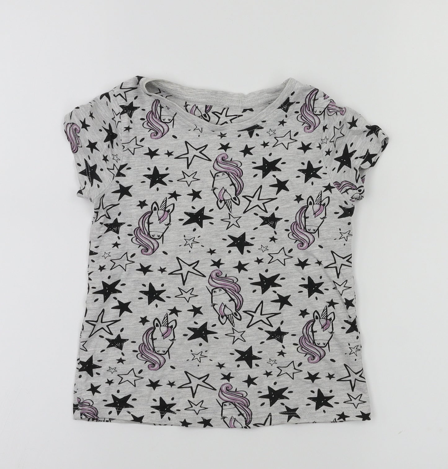 George Girls Grey Animal Print  Basic T-Shirt Size 4-5 Years