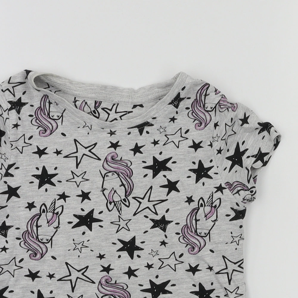 George Girls Grey Animal Print  Basic T-Shirt Size 4-5 Years