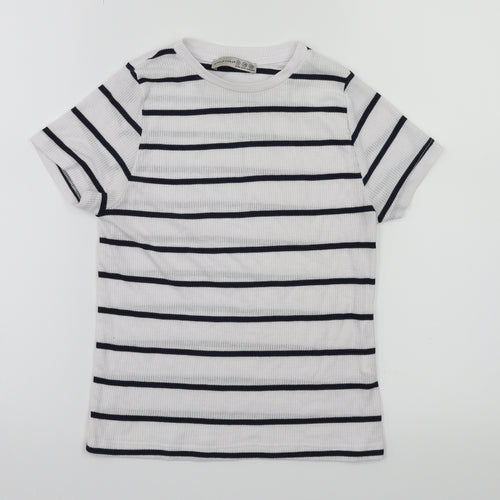 Primark Womens White Striped  Basic T-Shirt Size 10