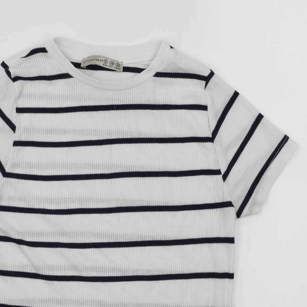 Primark Womens White Striped  Basic T-Shirt Size 10