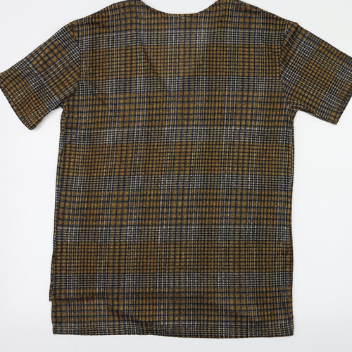 Zara Womens Brown Check  Basic T-Shirt Size S