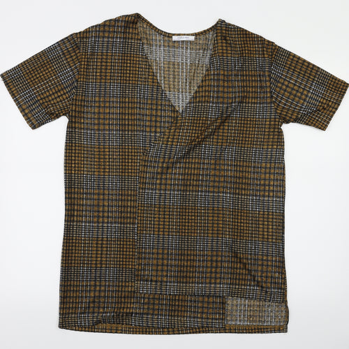 Zara Womens Brown Check  Basic T-Shirt Size S