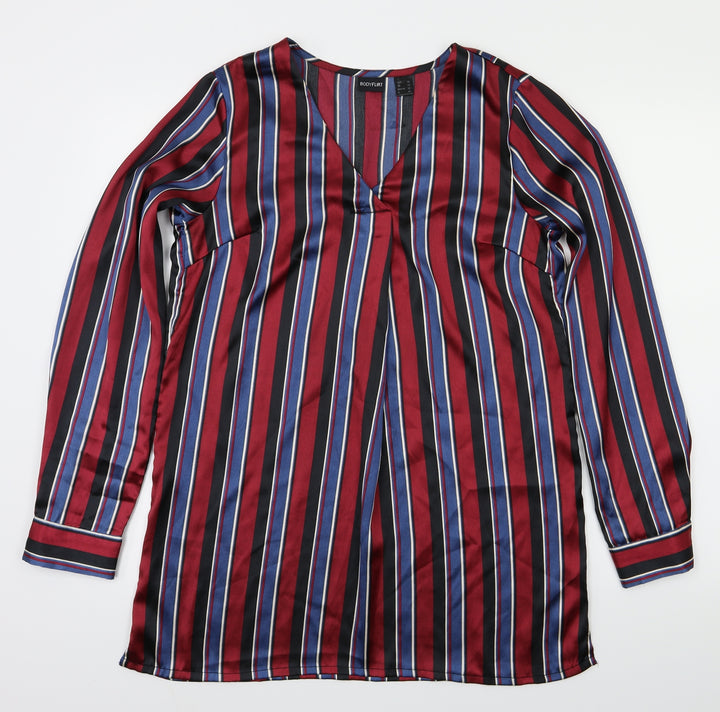 Body Flirt Womens Red Striped Basic Blouse Size 10