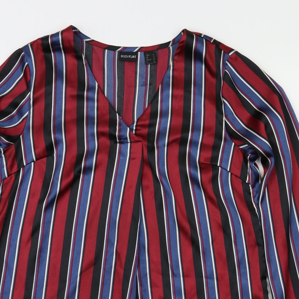 Body Flirt Womens Red Striped  Basic Blouse Size 10