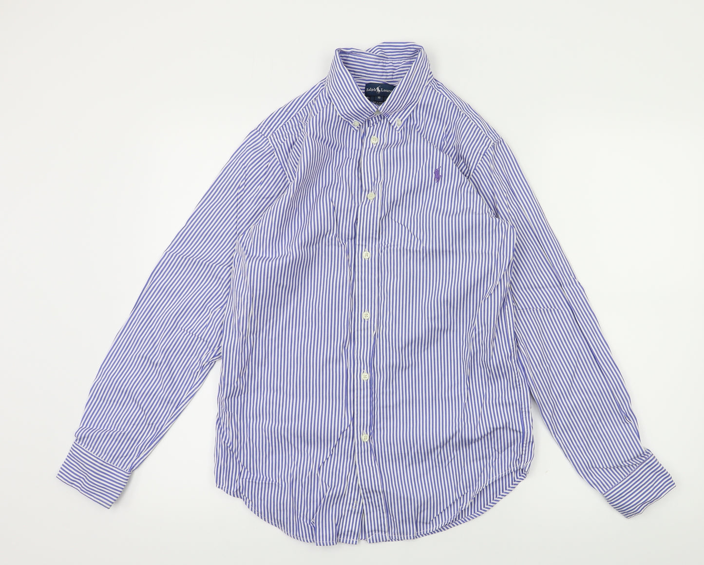 Ralph Lauren  Womens Blue Striped  Basic Button-Up Size 16