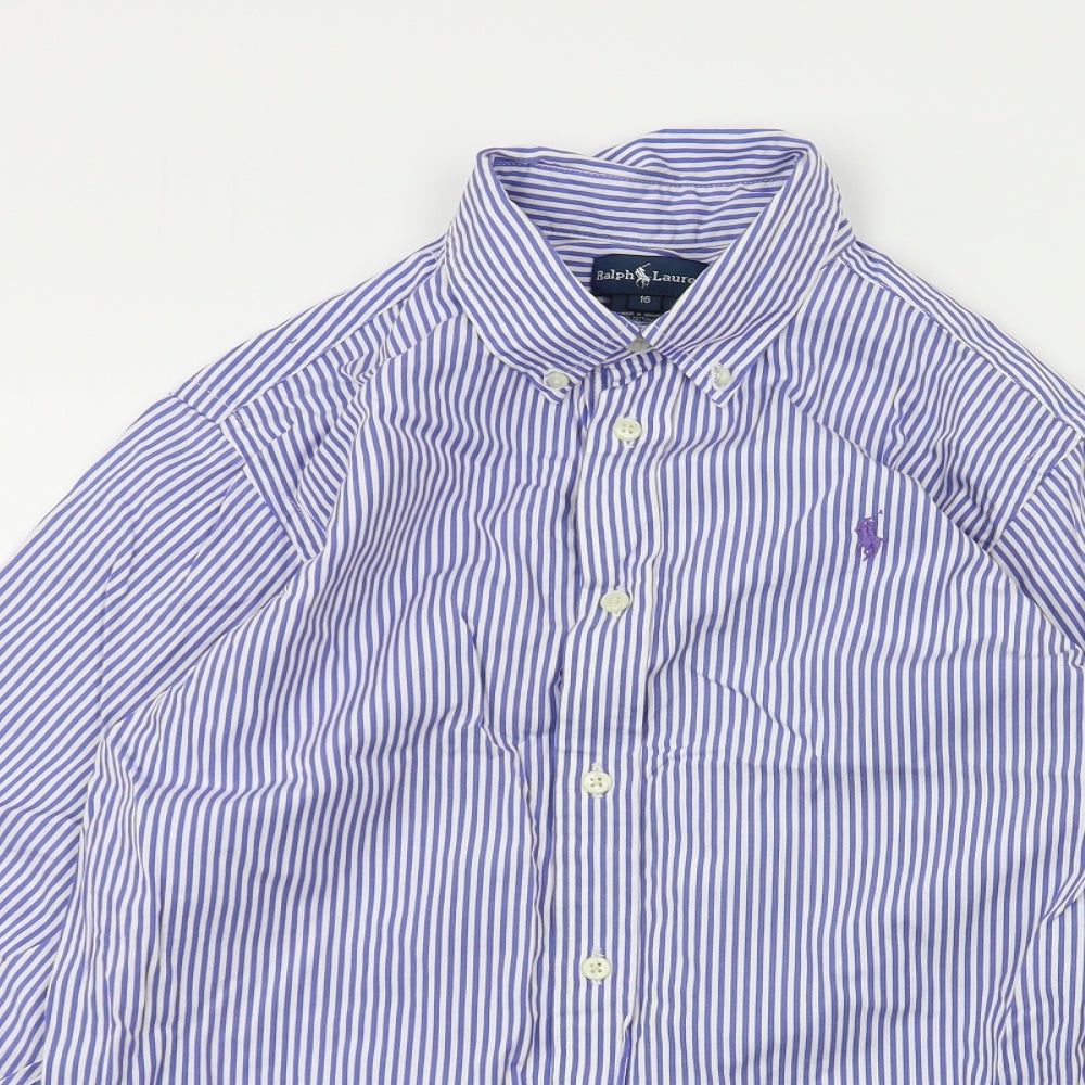 Ralph Lauren  Womens Blue Striped  Basic Button-Up Size 16