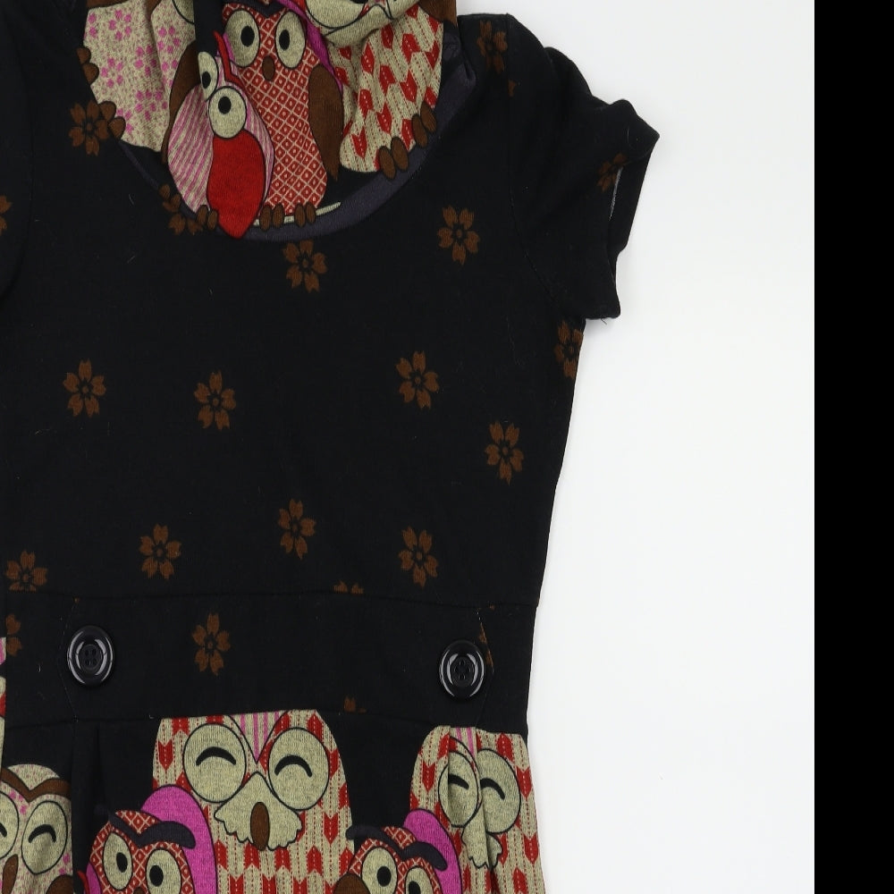 Purplish Womens Black Animal Print  Fit & Flare  Size M